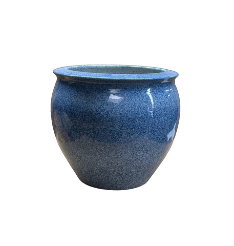 Vintage Mottled Blue Powder Marks Porcelain Round Pot Planter GB616S