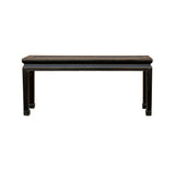 Distressed Rustic Black Lacquer Rattan Narrow Wood Bench Table GB617S