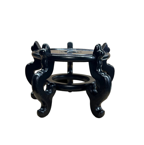 Black Lacquer 5 Curved Legs Round 10.5" Wood Plant Vase Display Stand GB618S