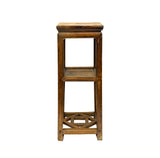 Vintage Patina Square Slim Wood Pedestal Display Stand Side Table GB619AS