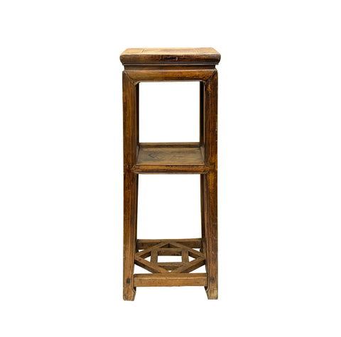 Vintage Patina Square Slim Wood Pedestal Display Stand Side Table GB619AS