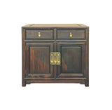 Vintage Brown Wood Patina Deep Wide Side End Table Nightstand Cabinet GB622AS