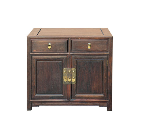 Vintage Brown Wood Patina Deep Wide Side End Table Nightstand Cabinet GB622BS