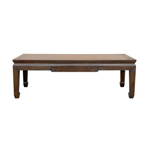 Oriental Dark Brown Natural Wood Drawers Rectangular Low Coffee Table GB623S