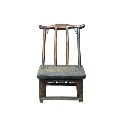 Vintage Rustic Patina Small Low Wood Bench Stool Table w Back GB624S