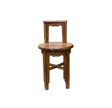 Vintage Rustic Patina Round Seat Cross 4 Legs Wood Bench Stool Table GB625S