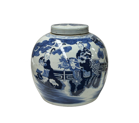 Oriental Blue White Big Kirin Riding Porcelain Large Ginger Jar GB632S / gb579