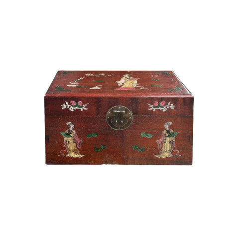 Oriental Mother of Pearl Graphic Reddish Brown Wood Trunk Chest Box GB634S /gb581