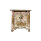 16.25" Distressed Pink Brown 2 Doors End Table Nightstand Chest GB639S /gb586