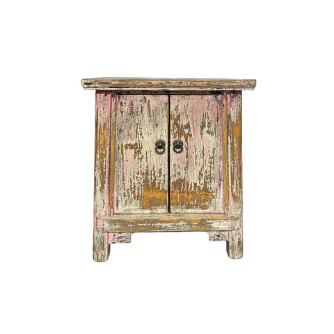 16.25" Distressed Pink Brown 2 Doors End Table Nightstand Chest GB639S /gb586