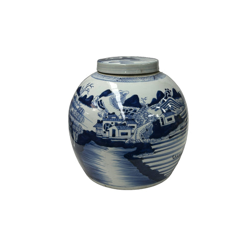 Oriental Blue White Scenery Porcelain Large Ginger Jar GB644S