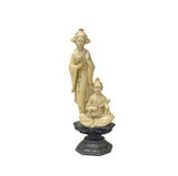 Vintage Asian Cow Bone Carved Lady w Gentleman Music Playing Figure Art GB647S