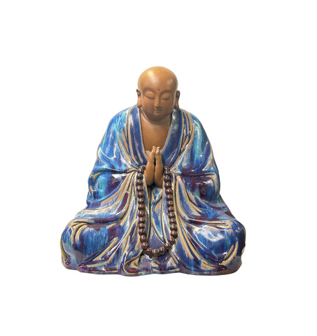 Fine Chinese Shiwan-Style Ceramic Luohan Amitabha in Deep Sea Glaze GB653S