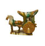 Oriental Tri-Color Green White Yellow Ceramic Horse Cart Art Figure GB656S