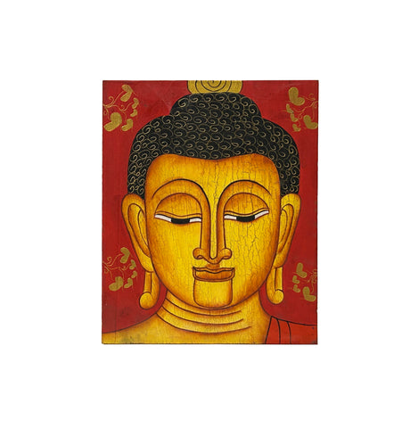 Vintage HandPainted Artistic Buddha Head Wood Plaque Art GB576S