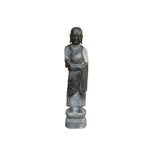 Chinese Weathered Black Gray Patina Stone Standing Monk Luohan Arhat Statue GB666S