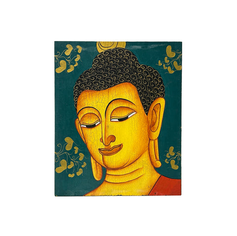 Vintage HandPainted Artistic Buddha Head Wood Plaque Art GB575BS