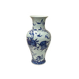 Vintage Chinese Blue White Fruits Flowers Graphic Porcelain Art Vase GB669S