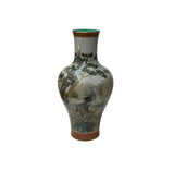 Chinese Gray Crackle 3 Rams Round Porcelain Vase GB670S