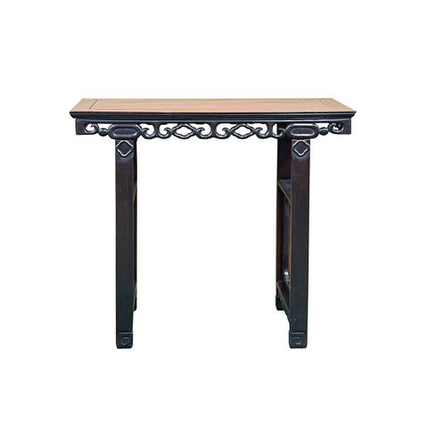Vintage Dark Brown Wood Ming Style Ru Yi Apron Console Altar Table GB676S