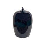 Black Monochrome Minimalistic Ovoid Round Teardop Finial Lid Ceramic Jar GB680S