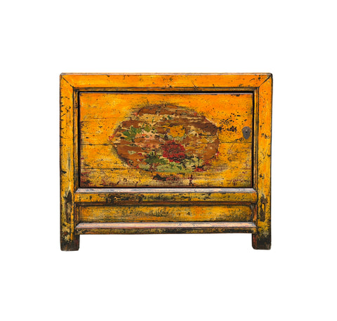 Distressed Yellowish Floral Graphic Mid Size Credenza Sideboard Cabinet GB682S