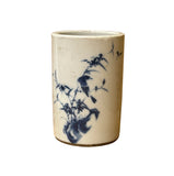 Chinese Distressed White Porcelain Blue Flower Bird Graphic Holder Vase GB686S