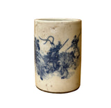 Chinese Distressed White Porcelain Blue Warrior Horse Graphic Holder Vase GB688S