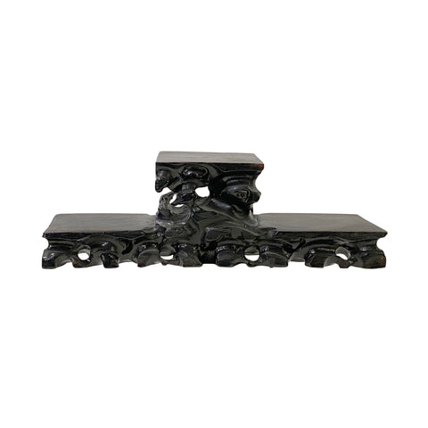 Small Miniature Three Tier Brown Carved Rock Base Look Wood Stand GB695S