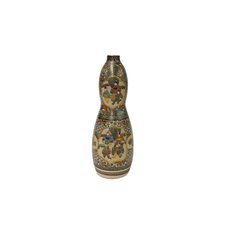 Vintage Asian Gourd Shape Artistic Intricate Graphic Porcelain Mini Vase Art GB701S