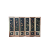 Vintage Black Fabric Flower Birds Table Top Folding Screen Art GB705S