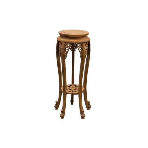 Oriental Vintage Style Light Brown Wood Plant Stand Pedestal Table GB710S