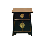 Oriental Black Lacquer Moon Face Hardware Small End Table Nightstand GB715S