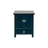 Oriental Black Lacquer Moon Face Hardware Small End Table Nightstand GB716S