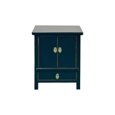 Oriental Black Lacquer Moon Face Hardware Small End Table Nightstand GB716S