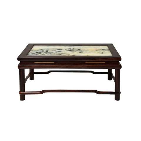 Rectangular Dream Stone Inlaid Rosewood Slender Cylindrical Legs Display Stand GB717S
