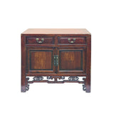 Vintage Chinese Carving Brown Drawers Side Table Credenza Cabinet GB721S