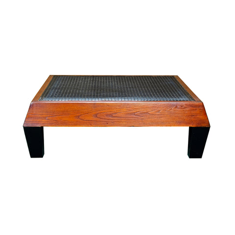 Brown Black Geometric Pattern Square Block Legs Coffee Table GB722S