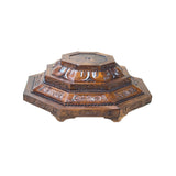 4.5" Vintage Octagonal Wood Carved Steps Lotus Motif Display Base Stand GB724S