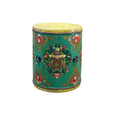 Teal Turquoise Green Tibetan Drum Style Lotus Jewel Graphic Table Stool GB725S