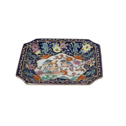 Vintage Deep Blue Flower Birds Square Ceramic Display Tray GB731S