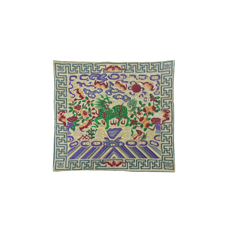 Asian Rectangular Green Kirin Bats Blossom Flower Fabric Display Art GB740S