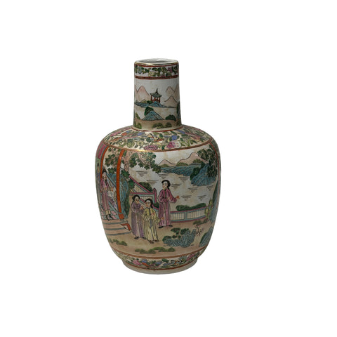 Vintage chinese Famille Rose Palette Narrative Scene Porcelain Art Vase GB744S