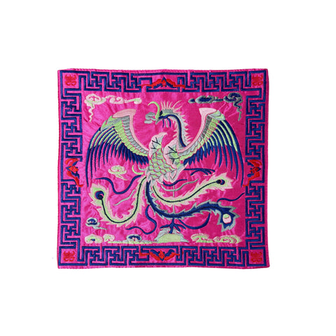 Asian Square Magenta Phoenix Bats Blossom Flower Fabric Display Art GB753S