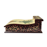 Distressed Leopard Print Pattern Green Plant Wood Lid Box GB755S