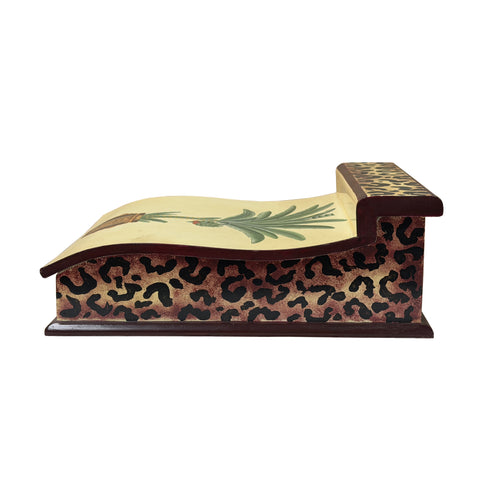 Distressed Leopard Print Pattern Green Plant Wood Lid Box GB755S