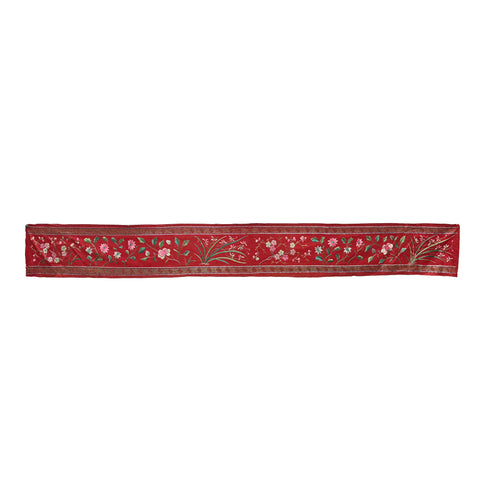 Vintage Chinese Long Red Pink Flower Embroidery Fabric Art GB756S