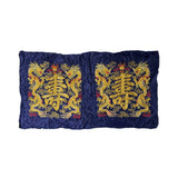 Vintage Hand Embroidered Double Dragons Longevity Navy Blue Fabric Art GB762S