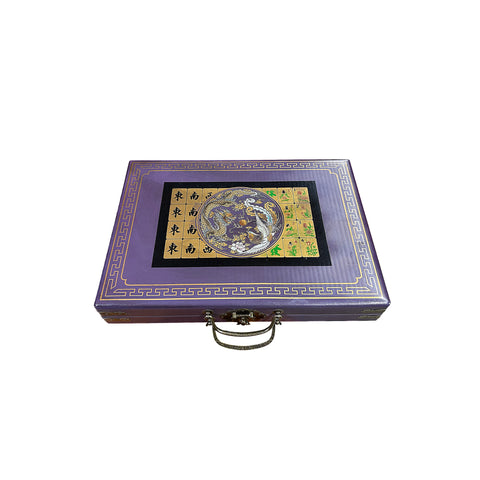Chinese Dragon Phoenix Purple Vinyl Box Regular Size Mahjong Tiles Game Set GB765S