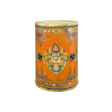 Distressed Light Orange Tibetan Style Jewel Symbol Round Drum Table GB770S
